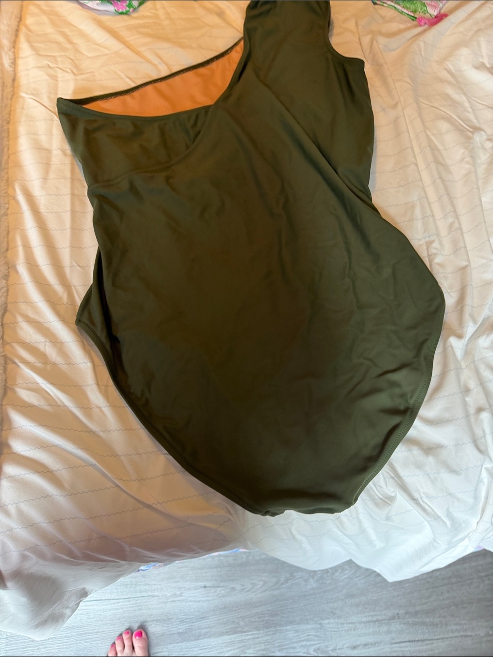 J. Crew Olive Green One-Shoulder Ruched One-Piece Swimsuit 18 - Picture 4 of 8